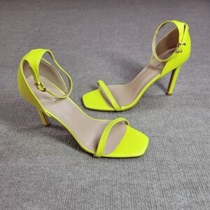 Prettylittlethings Pumps Heel Womens 7 Yellow Leather Ankle Strap Stiletto Heels